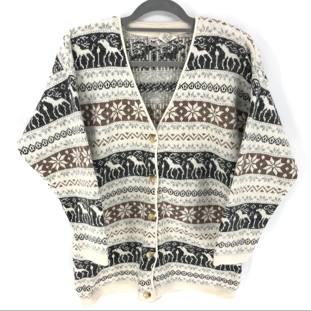Maglia Donna Italy Cardigan Sweater Womens Small Wool Angora Fair Isle Nordic